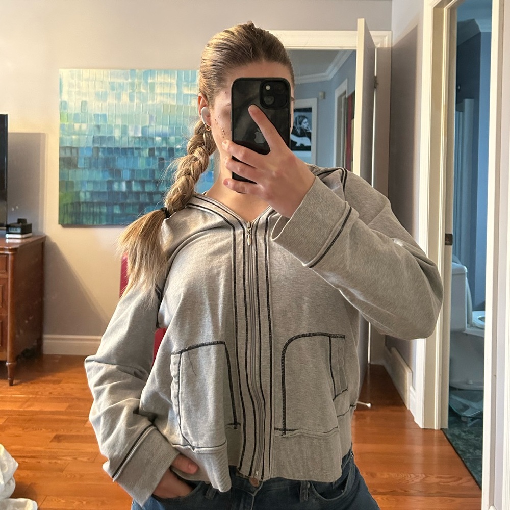 Athletic works grey navy detail zip up